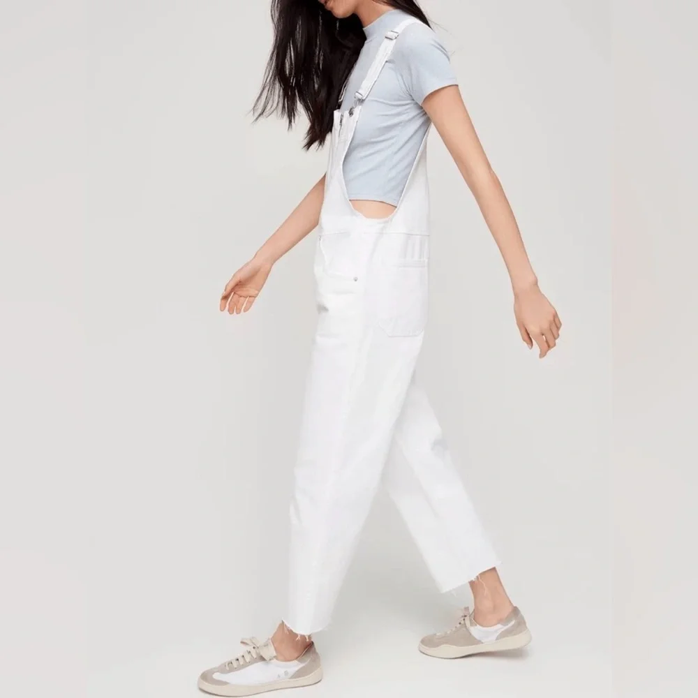 NEW Aritzia Wilfred free Jenna White Denim Exposed Zipper Overalls NWT Small